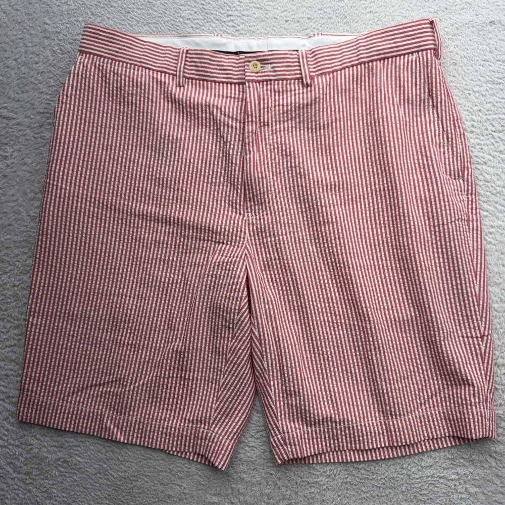 Polo Golf Ralph Lauren Mens 36 Seersucker Shorts Red White Striped Cotton Preppy